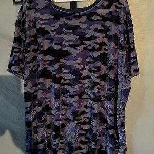 Teddy Velvet Burnout Purple, Black and Navy Camouflage T-Shirt